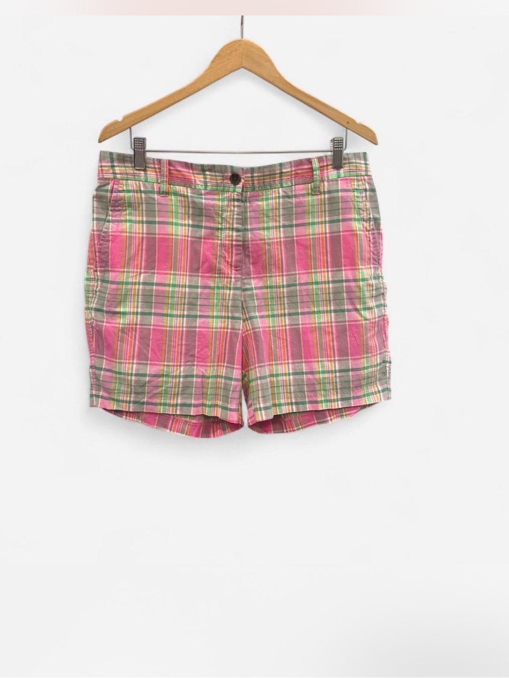 Talbots Pink Green Plaid Cotton Shorts 12P resort wear vacations summer preppy